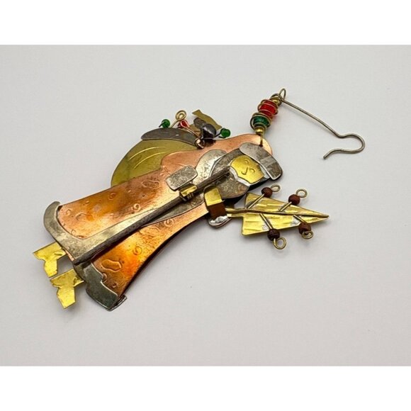 Vintage Santa Claus Christmas Tree Ornament Brass Copper Mixed Metals Folk Art - Picture 5 of 6